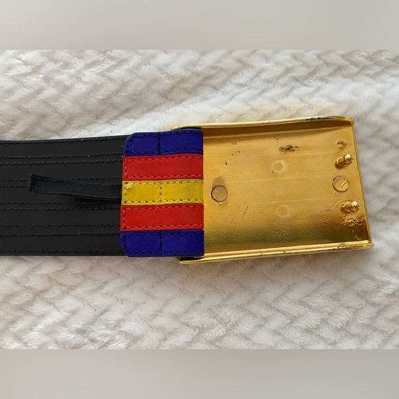 ESCADA - Vintage - Adjustable (XS to L) Red Blue Yellow Striped Belt - Picture 11 of 14
